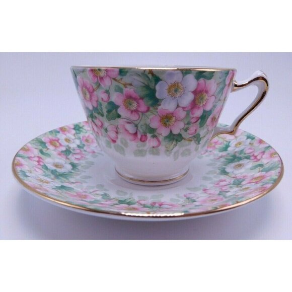 CROWN STAFFORDSHIRE MAYTIME CHINTZ TEACUP & SAUCER SET - Picture 2 of 5